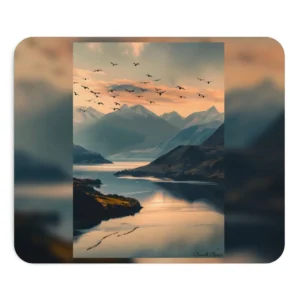 Birds Flying over Mountain Lake Mouse Pad