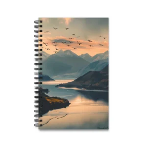 Birds Flying over Mountain Lake Spiral Notebook