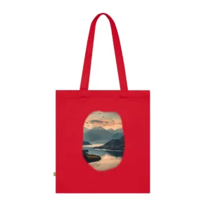 Birds Flying over Mountain Lake Tote Bag