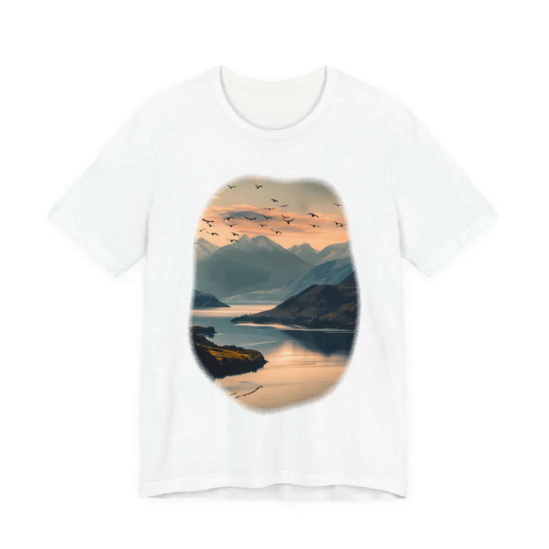 Serene Mountain Lake: Tranquil Natural Beauty - T-Shirt (White)