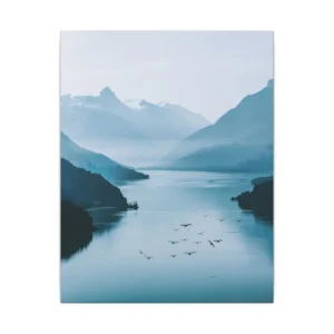 Misty Mountain Lake with Birds Canvas Print