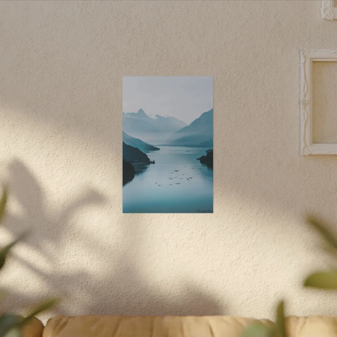Serene Mountain Lake: Vibrant Birds Eye View Art - Canvas