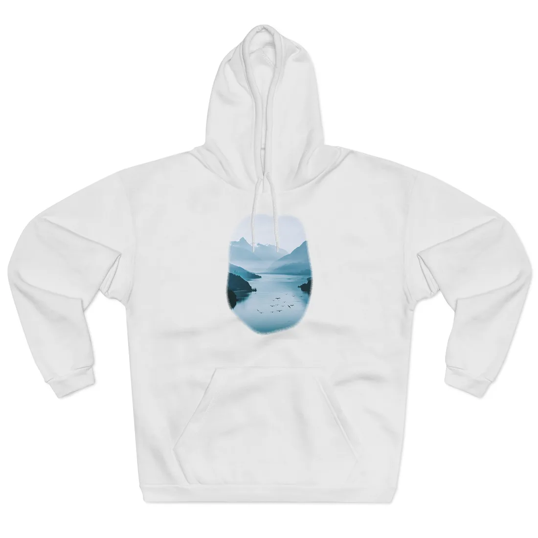 Serene Mountain Lake: Vibrant Birds Eye View Art - Hoodie (White)