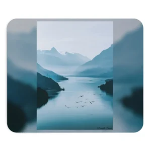 Misty Mountain Lake with Birds Mouse Pad