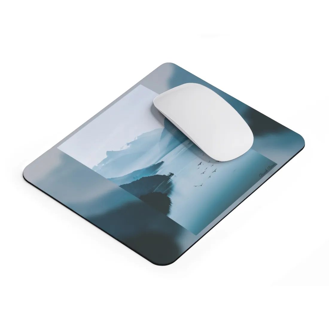 Serene Mountain Lake: Vibrant Birds Eye View Art - Mouse Pad