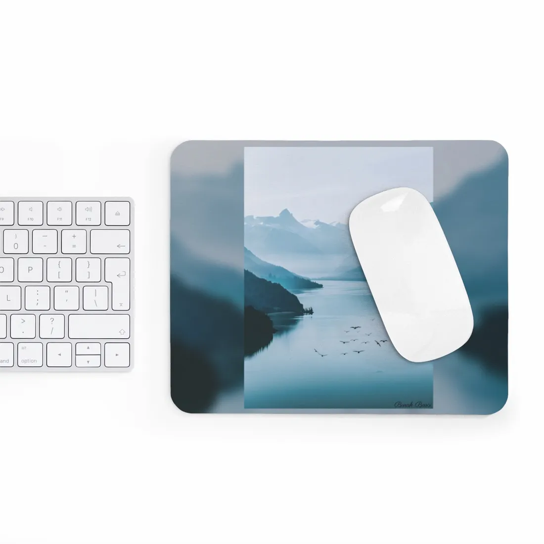 Serene Mountain Lake: Vibrant Birds Eye View Art - Mouse Pad