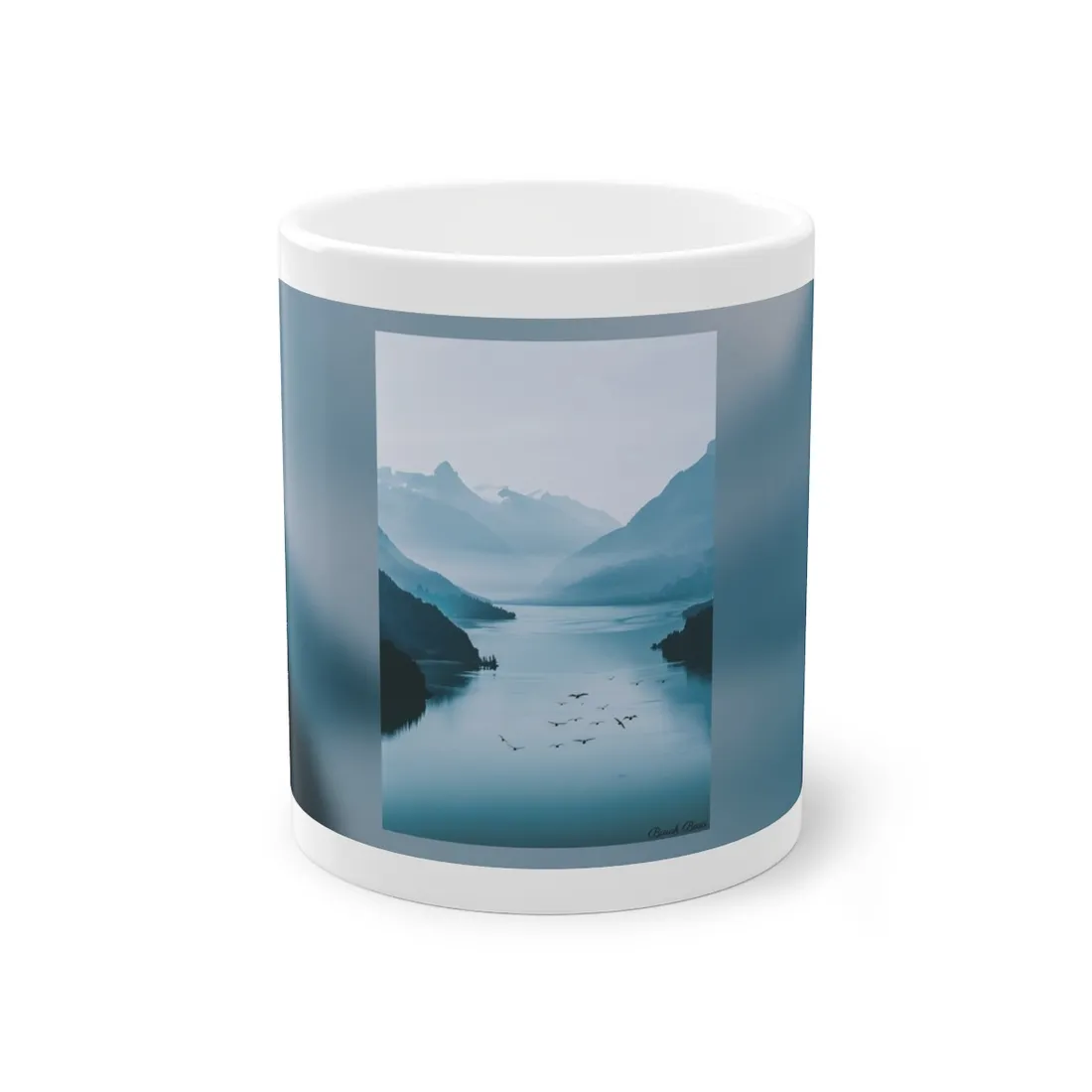 Serene Mountain Lake: Vibrant Birds Eye View Art - Mug