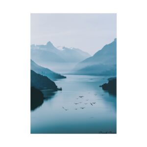 Misty Mountain Lake with Birds Poster