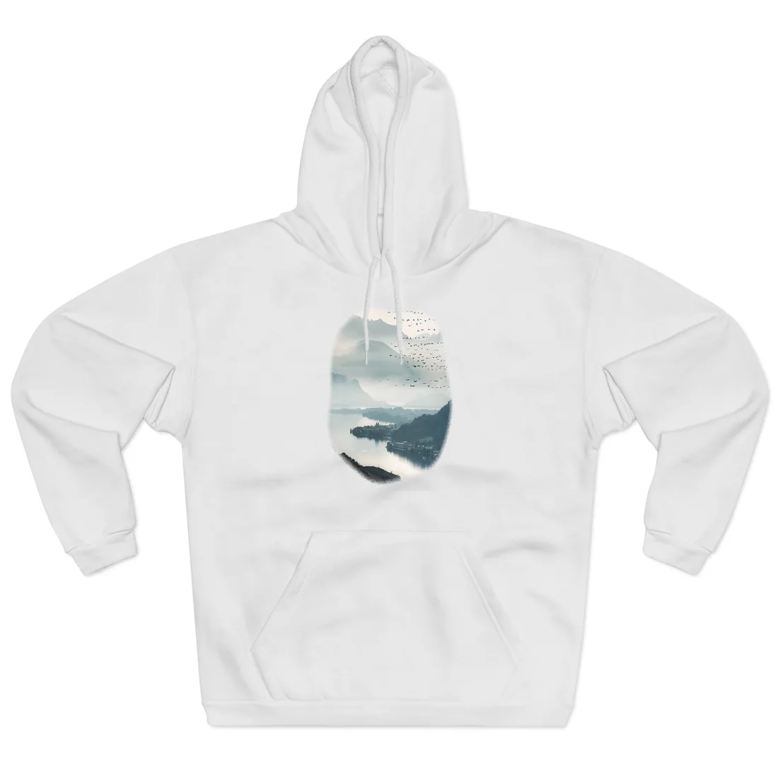 Serene Mountain Landscape: Bird's Eye View Art - Hoodie (White)