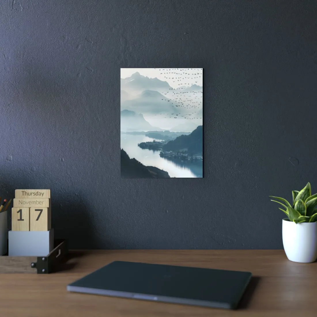 Serene Mountain Landscape: Bird's Eye View Art - Metal Poster