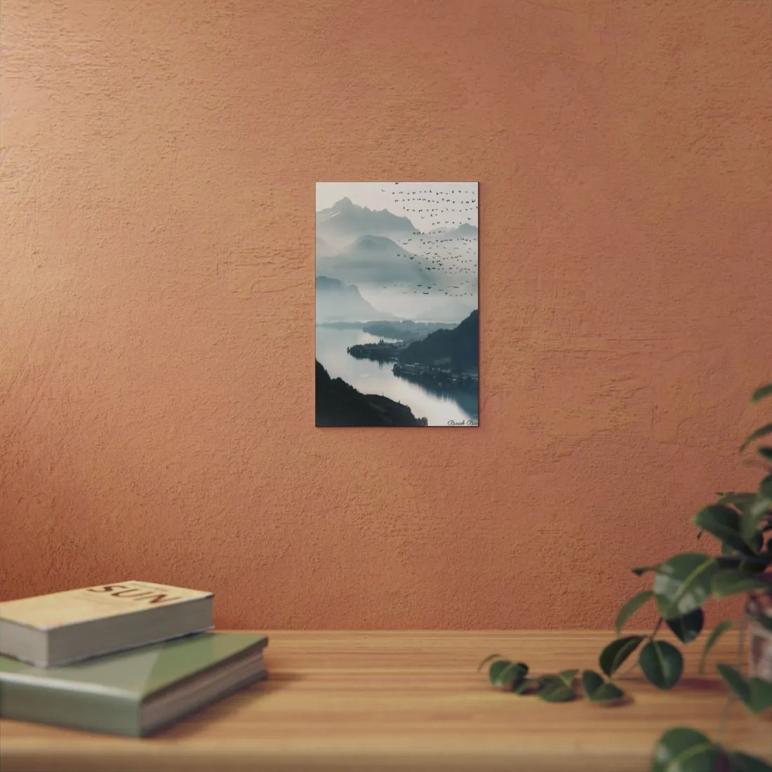 Serene Mountain Landscape: Bird's Eye View Art - Metal Poster