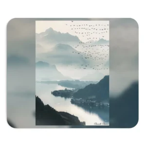 Birds Flying over Misty Lake Mouse Pad