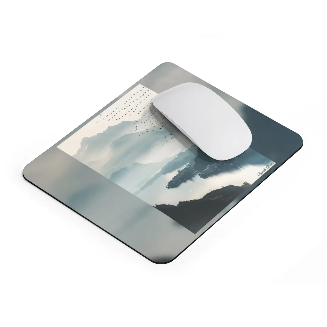 Serene Mountain Landscape: Bird's Eye View Art - Mouse Pad