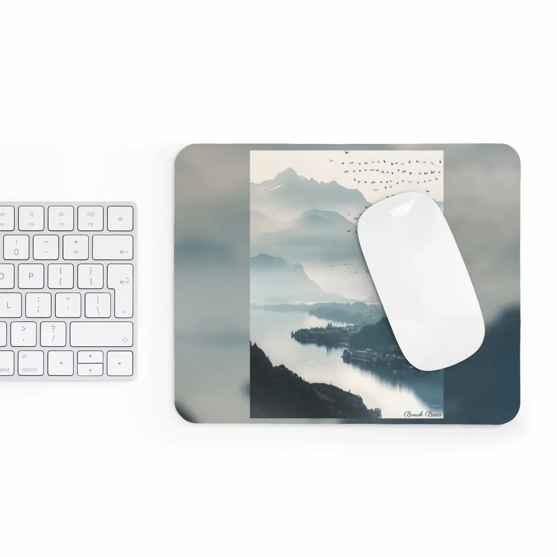 Serene Mountain Landscape: Bird's Eye View Art - Mouse Pad
