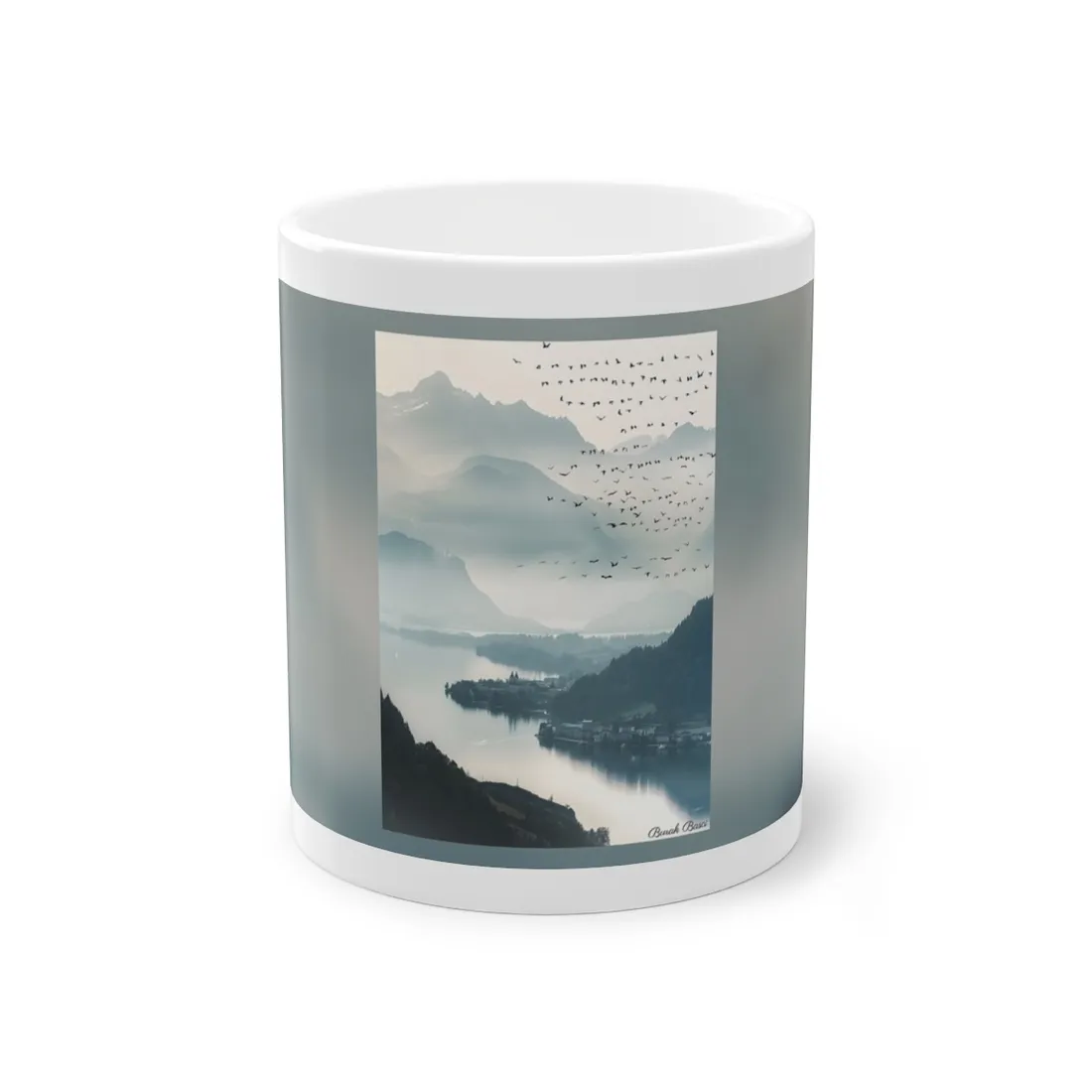 Serene Mountain Landscape: Bird's Eye View Art - Mug