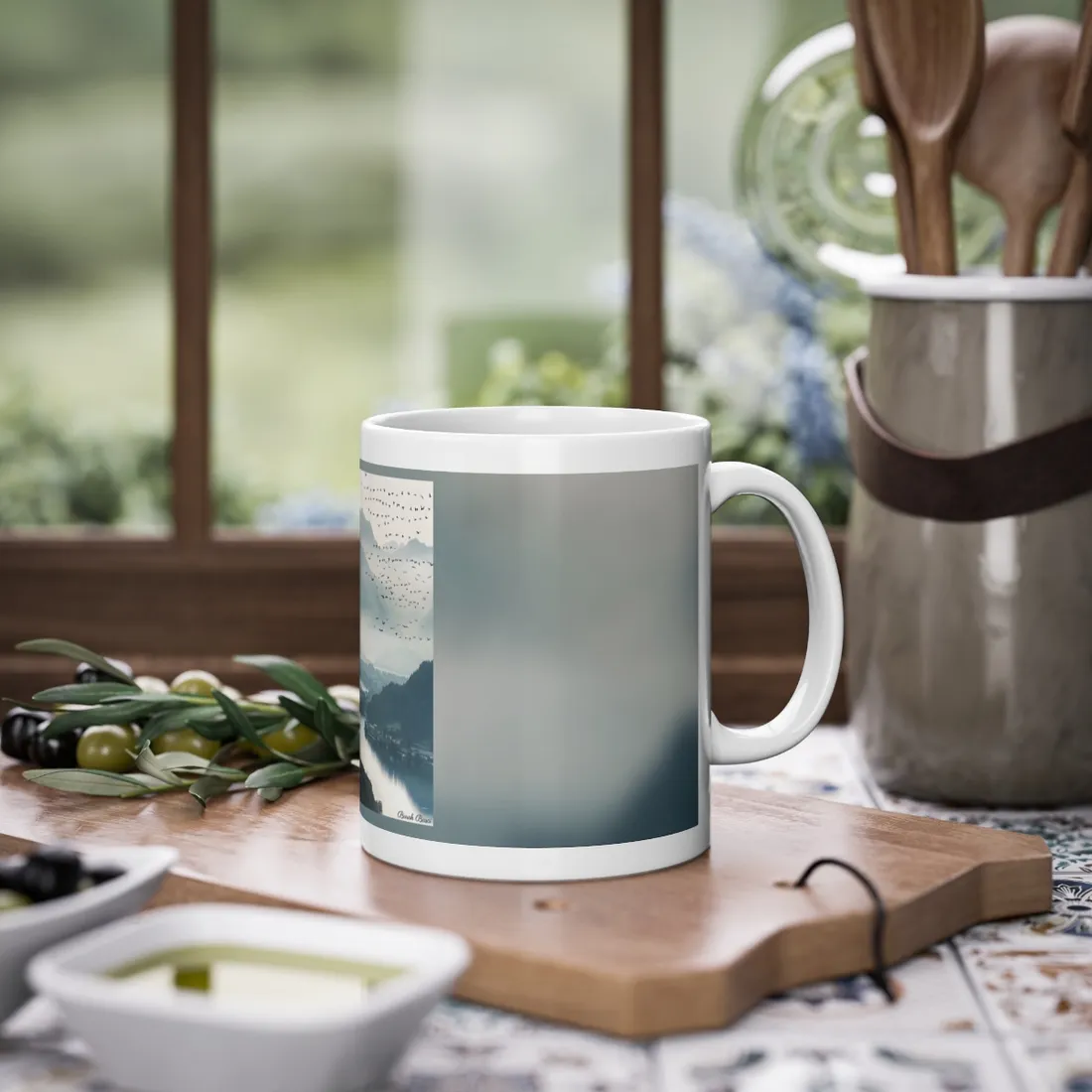 Serene Mountain Landscape: Bird's Eye View Art - Mug