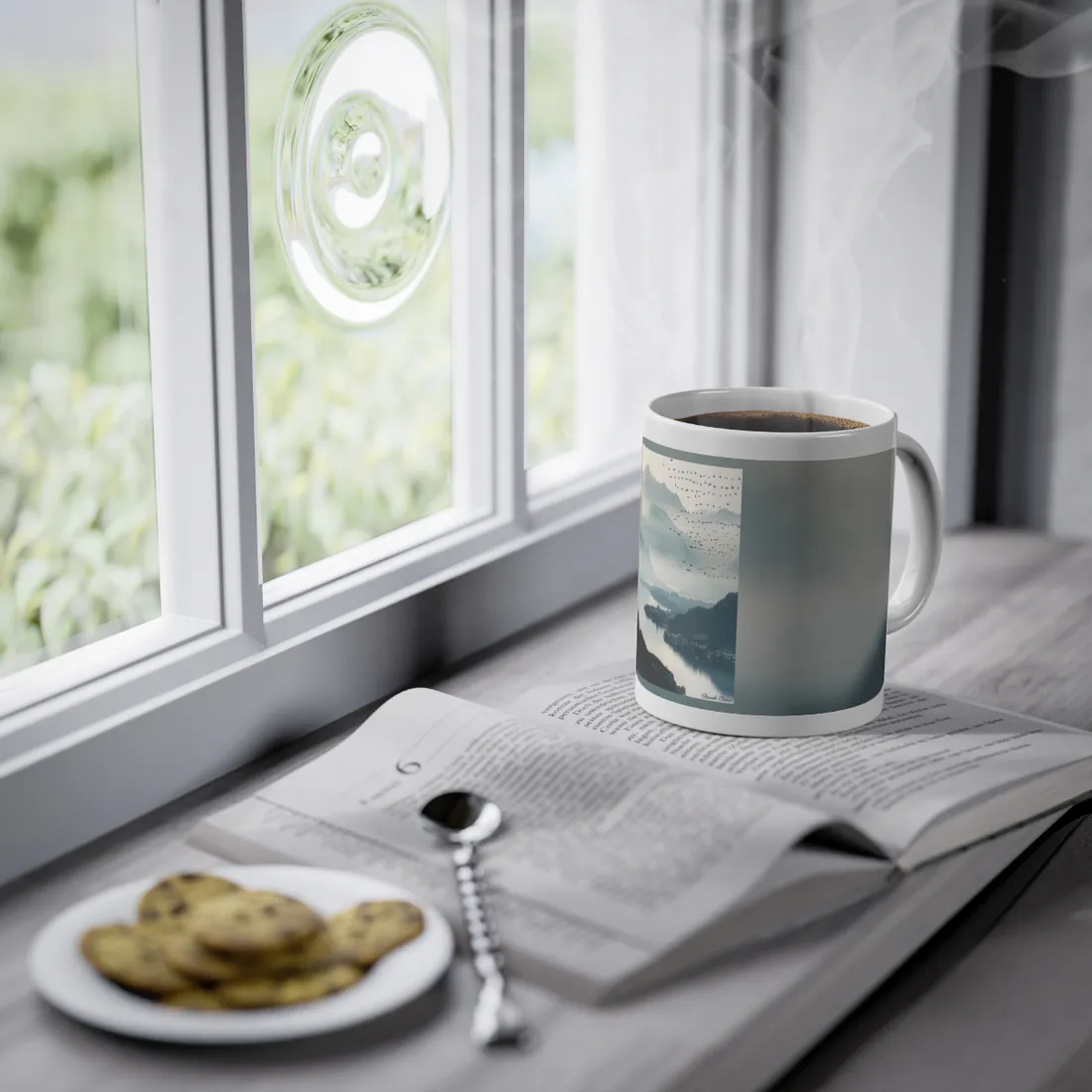 Serene Mountain Landscape: Bird's Eye View Art - Mug