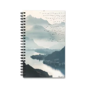 Birds Flying over Misty Lake Spiral Notebook