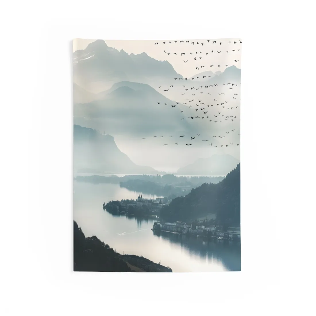 Serene Mountain Landscape: Bird's Eye View Art - Wall Tapestry