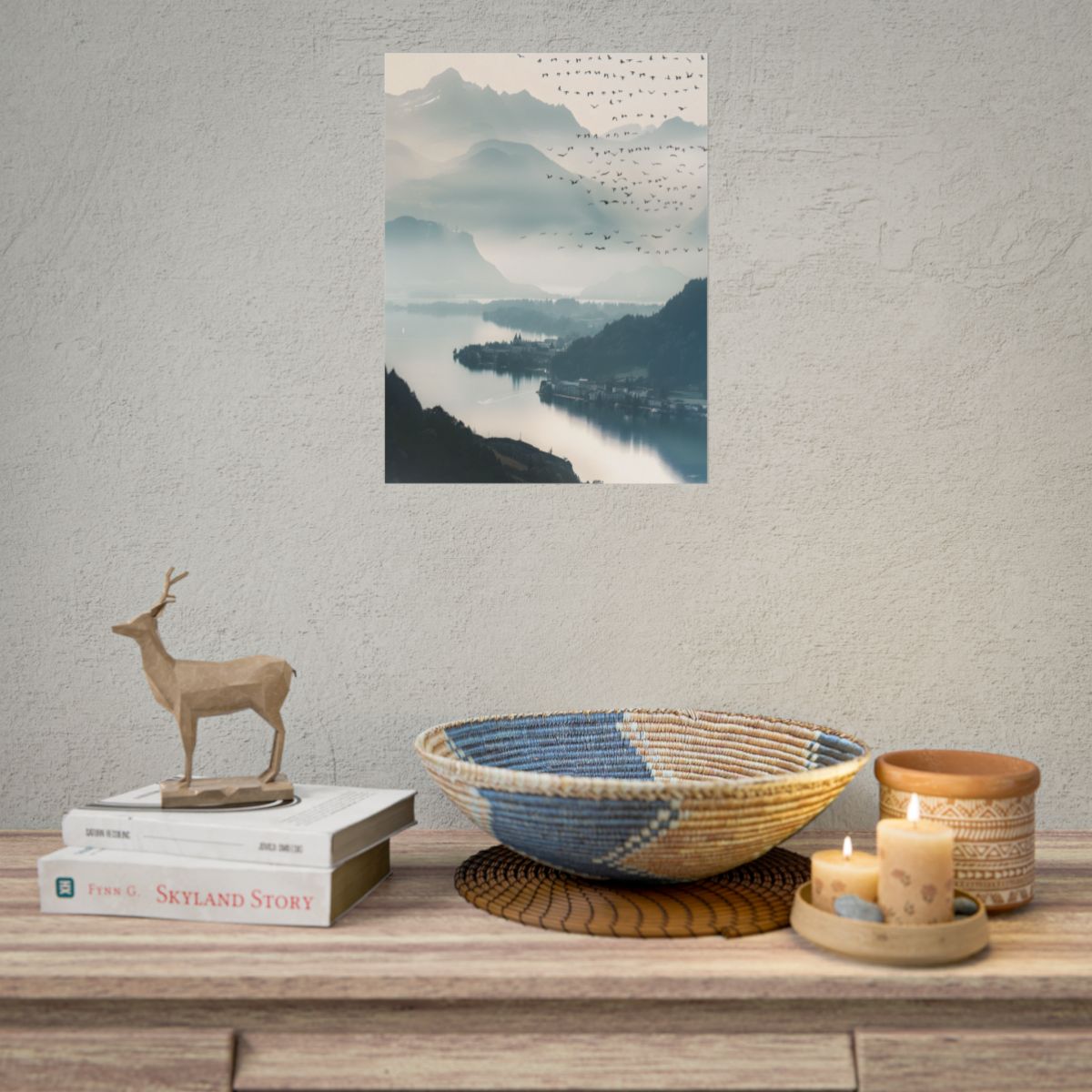 Serene Mountain Landscape: Bird's Eye View Art - Poster