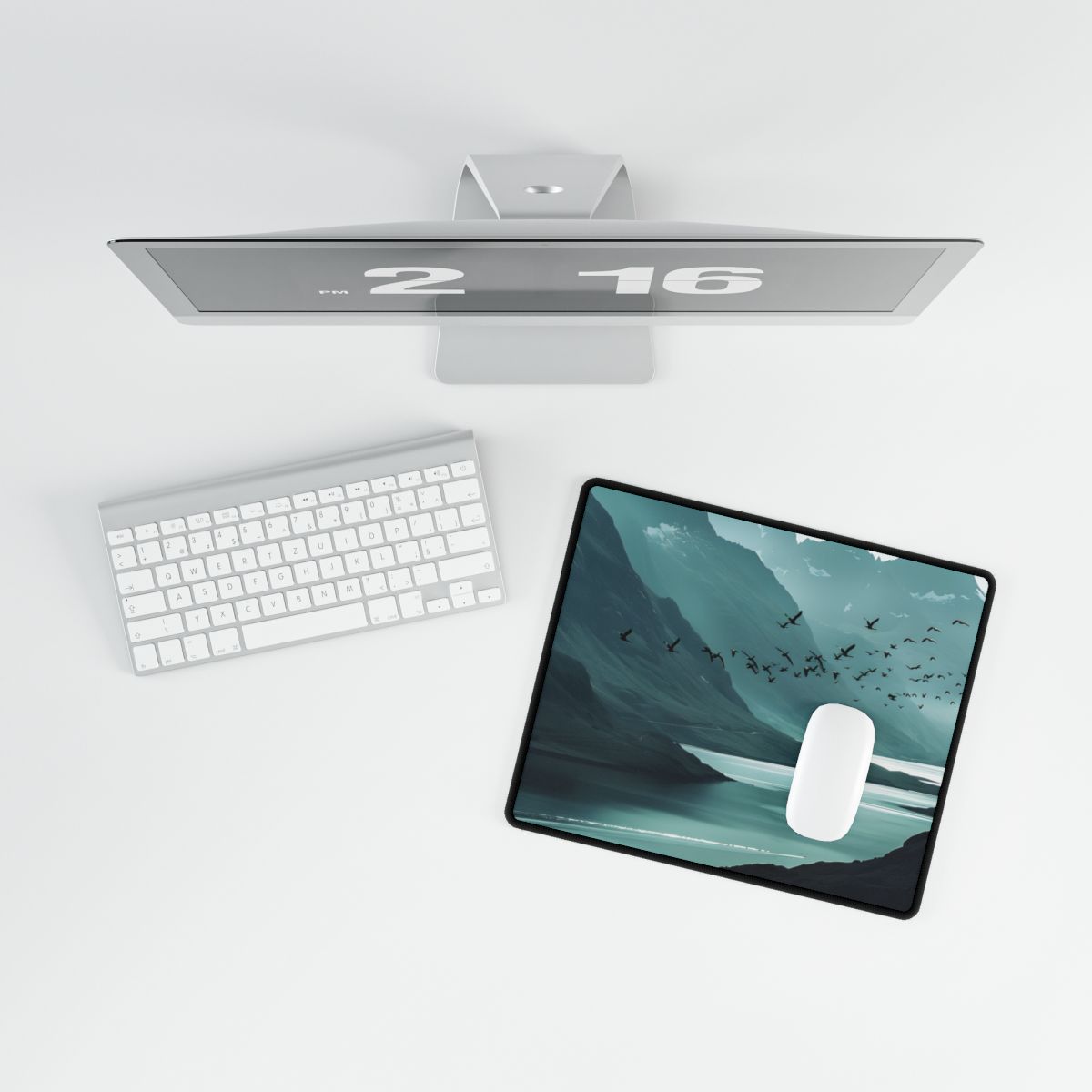 Serene Mountain Landscape: Peaceful Nature Photography - Desk Mat