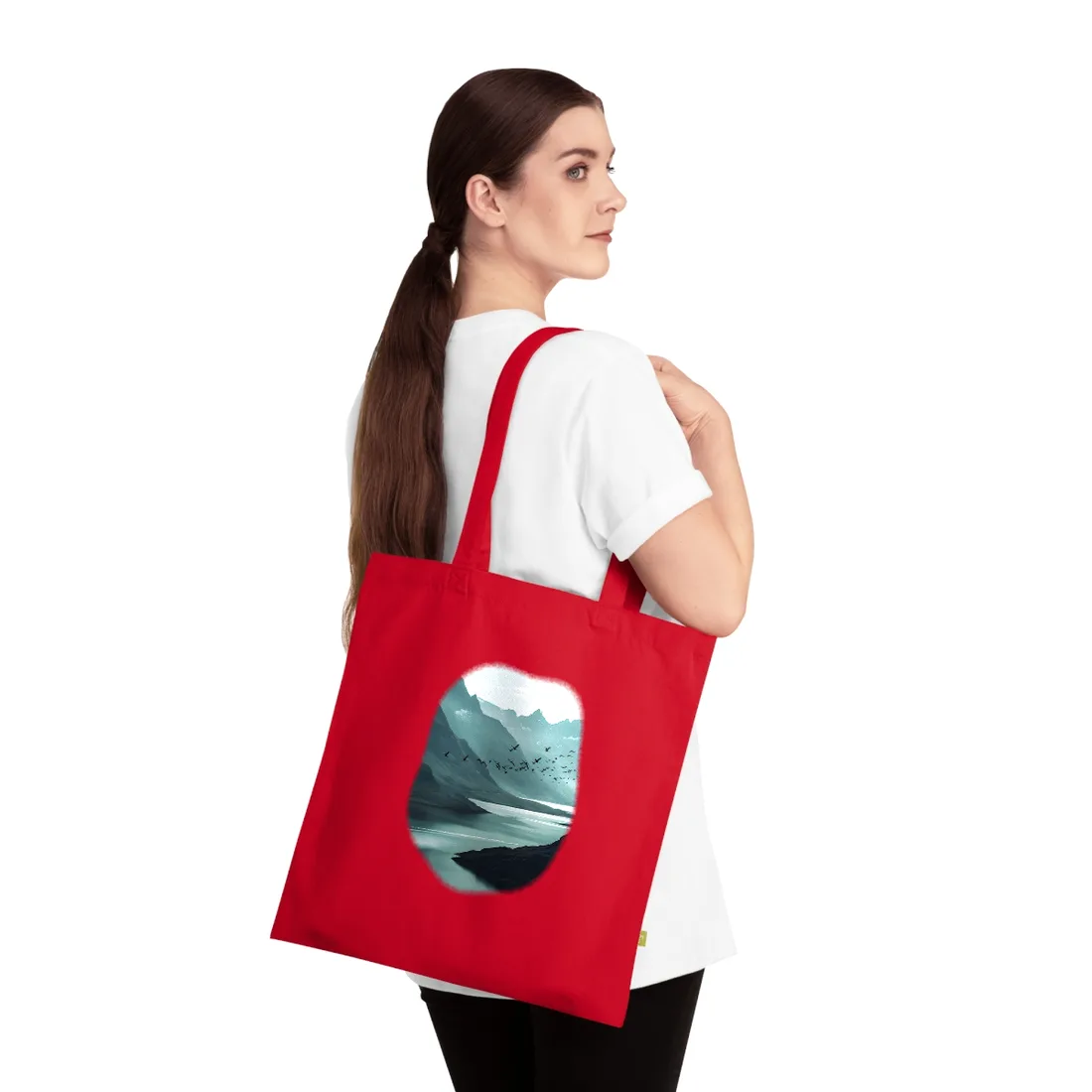 Serene Mountain Landscape: Peaceful Nature Photography - Tote Bag (Classic Red)