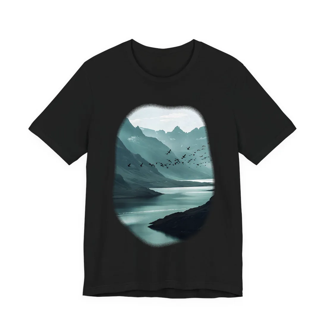 Serene Mountain Landscape: Peaceful Nature Photography - T-Shirt (Black)