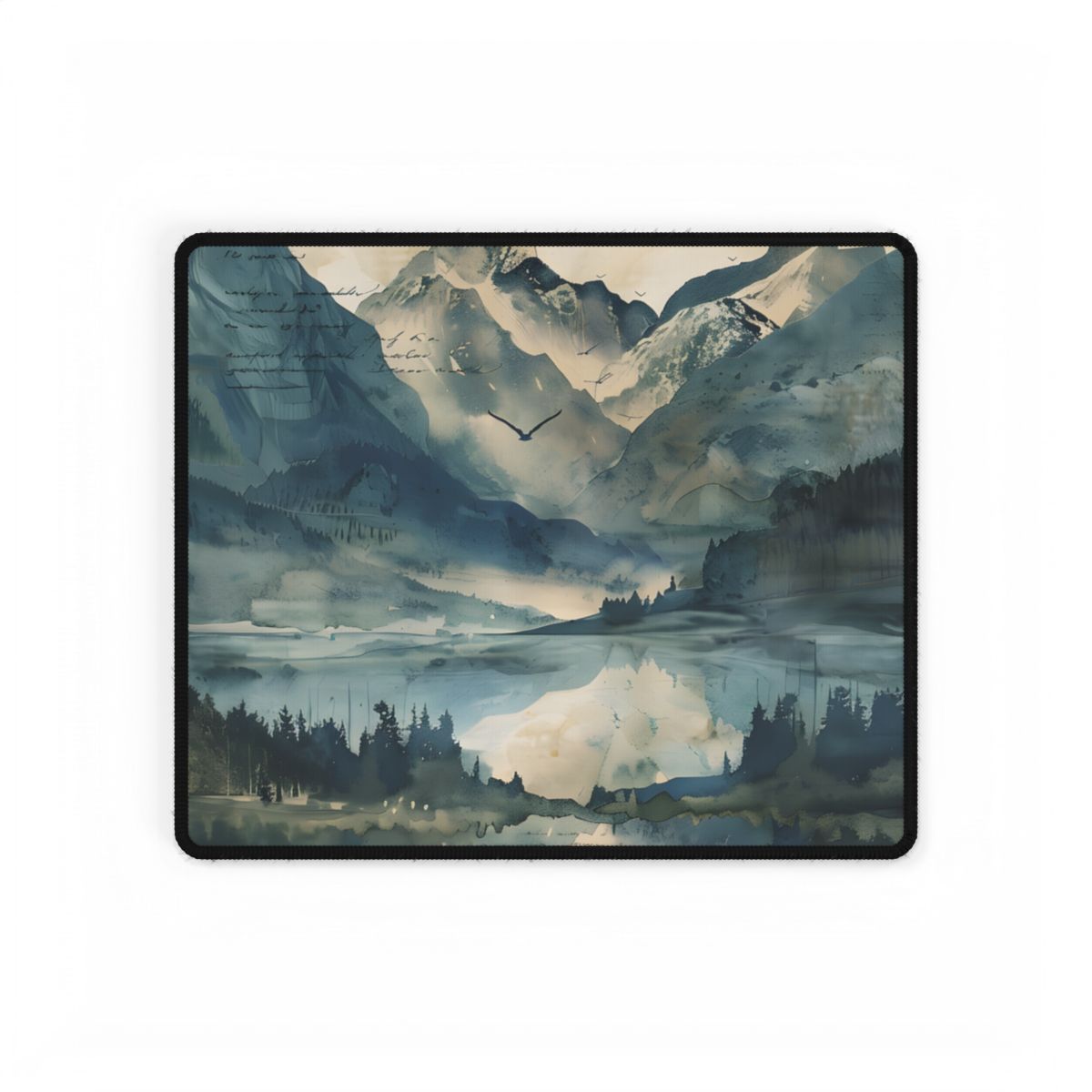 Serene Mountain Landscape: Wildlife Art with Birds in Flight - Desk Mat