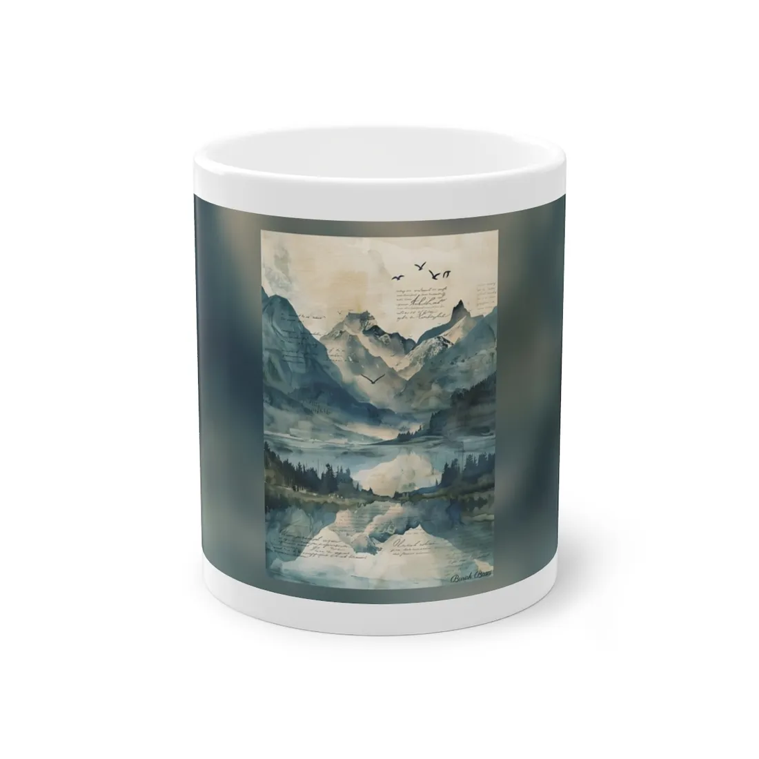 Serene Mountain Landscape: Wildlife Art with Birds in Flight - Mug