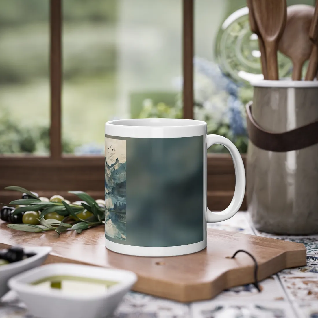 Serene Mountain Landscape: Wildlife Art with Birds in Flight - Mug