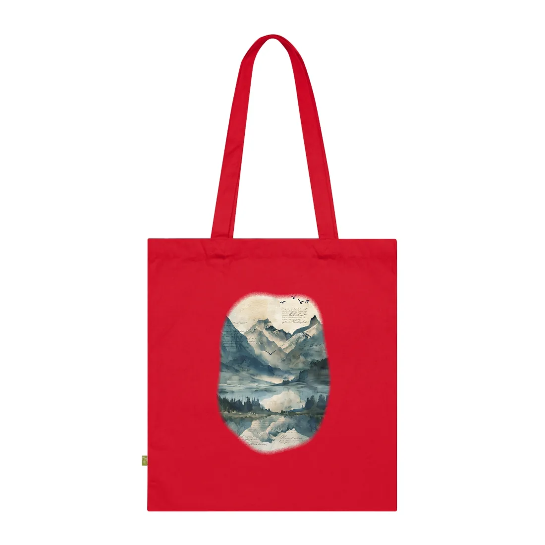 Serene Mountain Landscape: Wildlife Art with Birds in Flight - Tote Bag (Classic Red)
