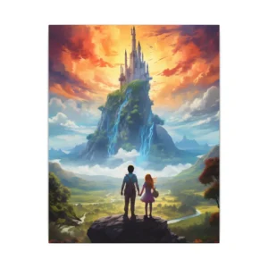 Children Facing a Fantasy Castle Canvas Print