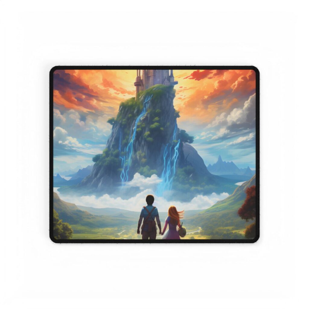 Serene Natural Scene: Girl and Boy in Outdoor Meadow - Desk Mat