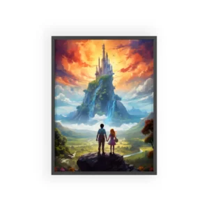 Children Facing a Fantasy Castle Framed Poster