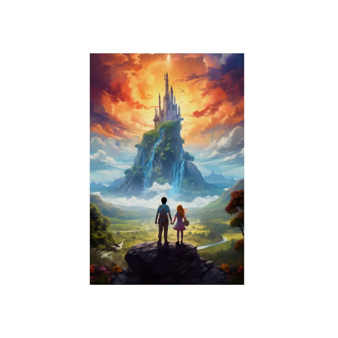 Serene Natural Scene: Girl and Boy in Outdoor Meadow - Metal Poster