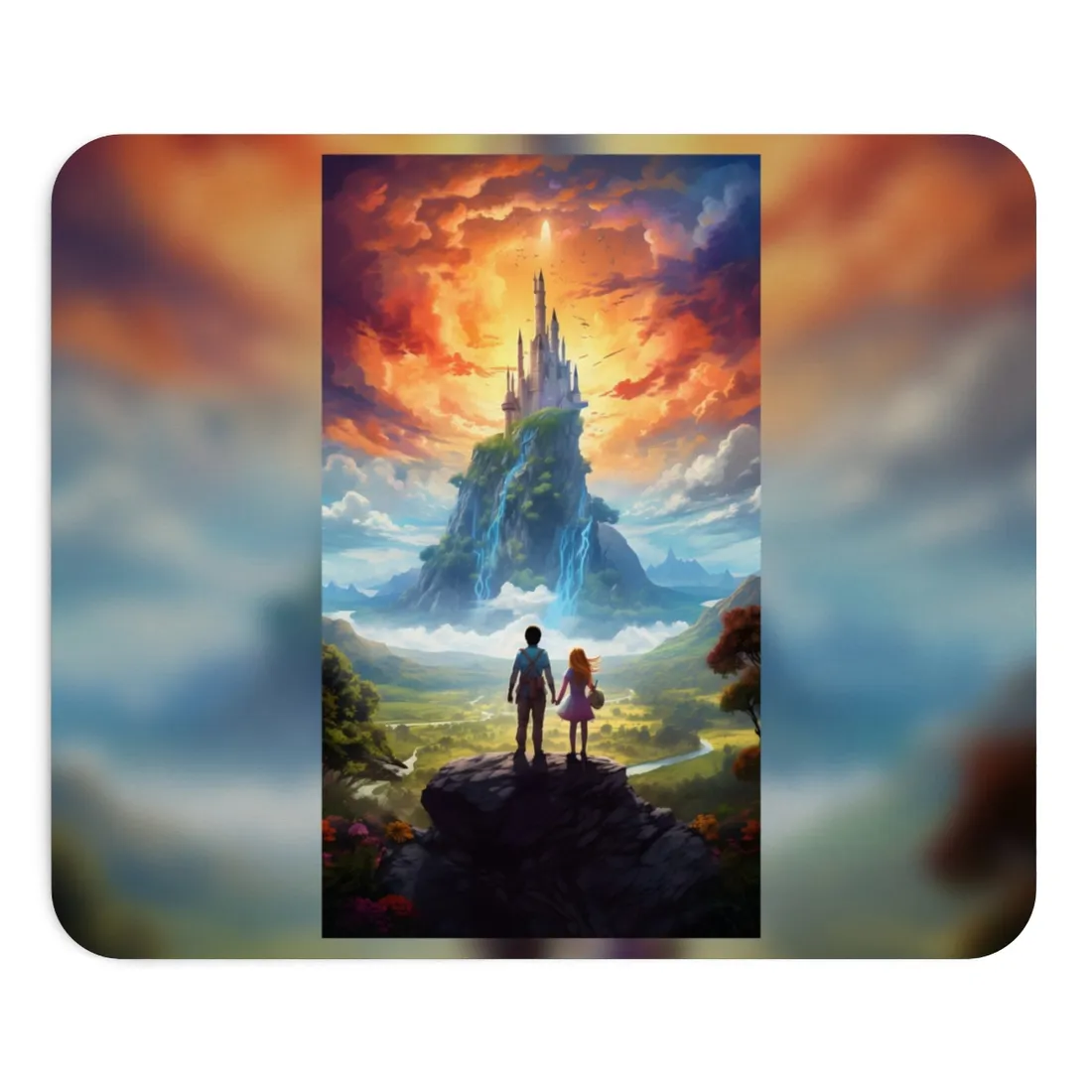 Serene Natural Scene: Girl and Boy in Outdoor Meadow - Mouse Pad