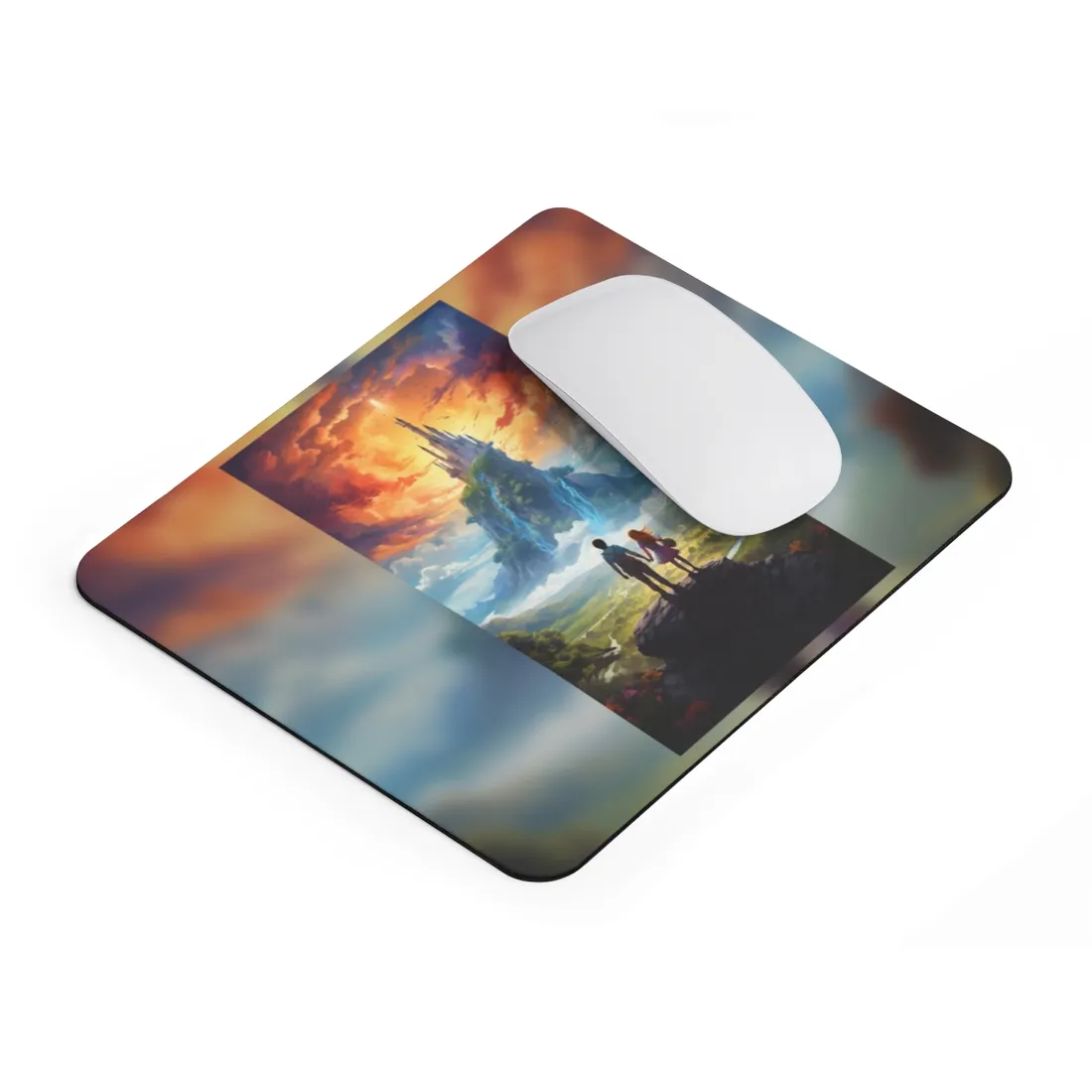 Serene Natural Scene: Girl and Boy in Outdoor Meadow - Mouse Pad
