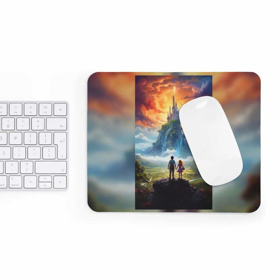 Serene Natural Scene: Girl and Boy in Outdoor Meadow - Mouse Pad
