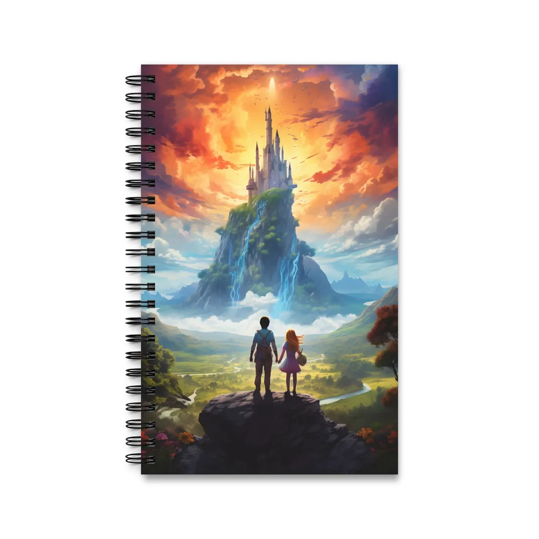 Serene Natural Scene: Girl and Boy in Outdoor Meadow - Spiral Notebook