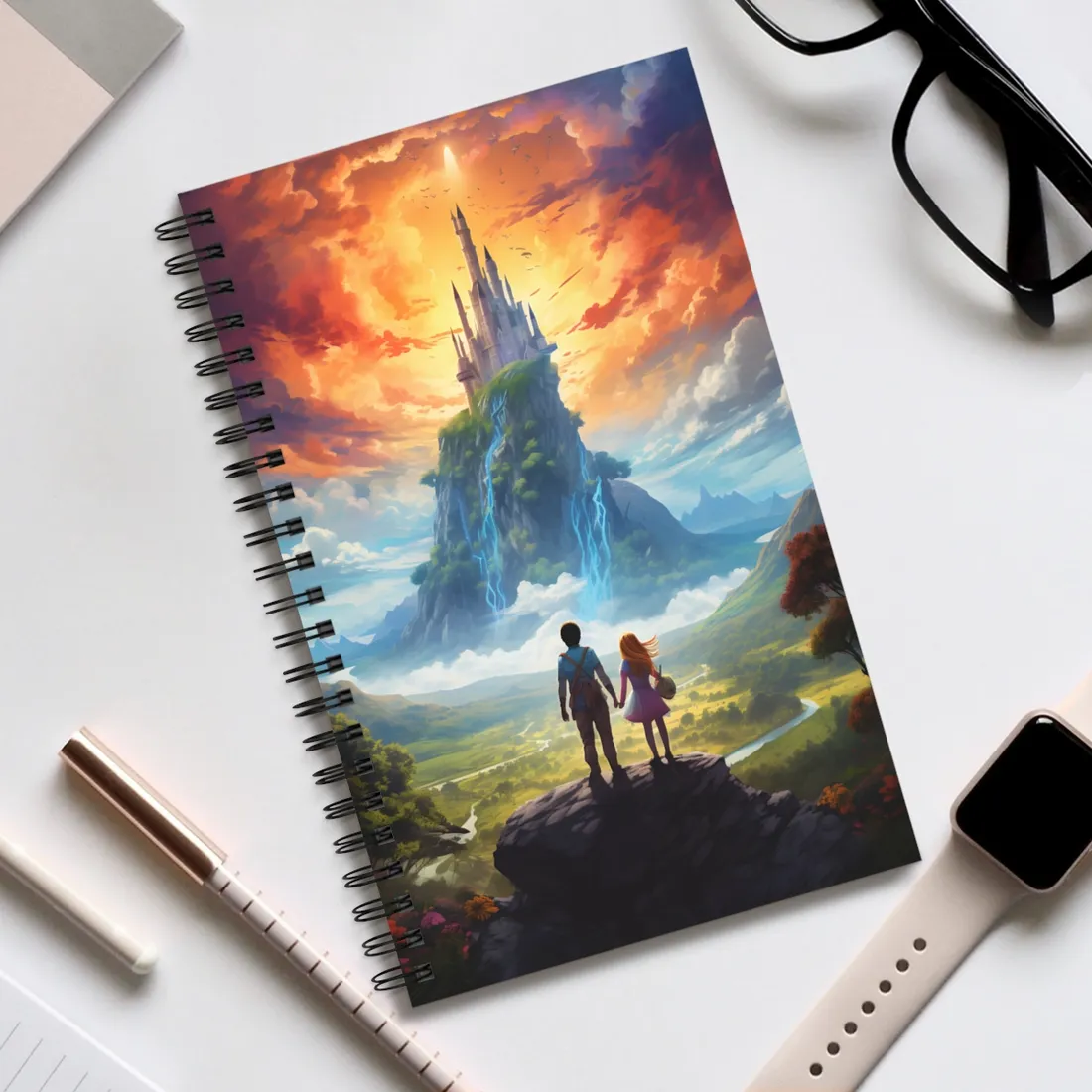 Serene Natural Scene: Girl and Boy in Outdoor Meadow - Spiral Notebook