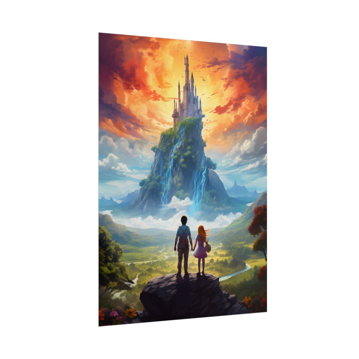 Serene Natural Scene: Girl and Boy in Outdoor Meadow - Poster