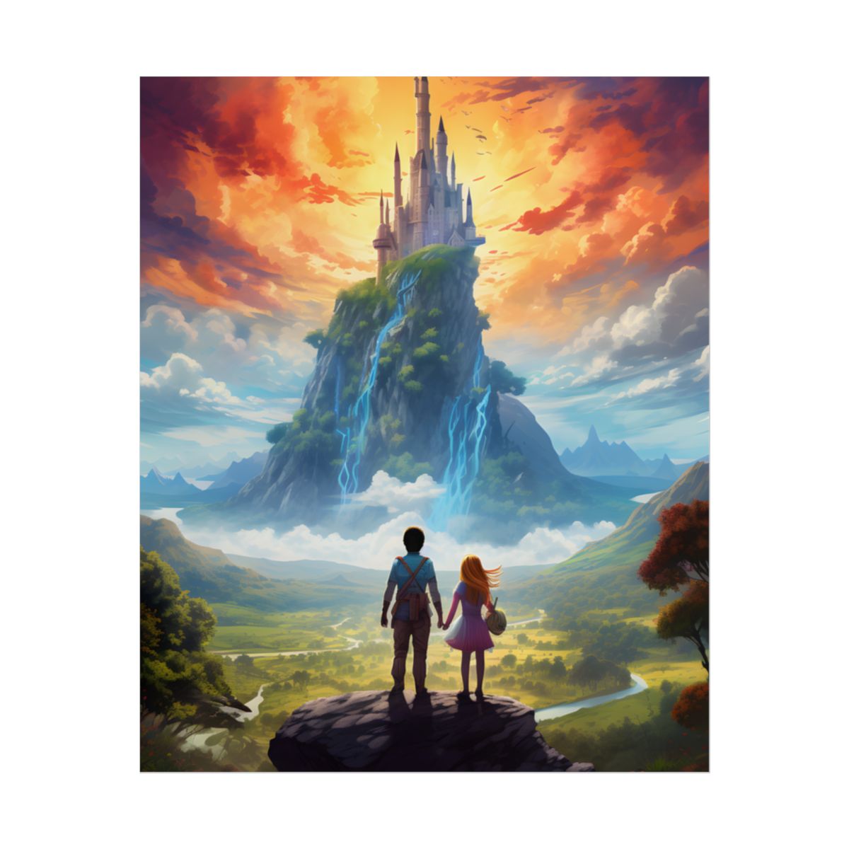 Serene Natural Scene: Girl and Boy in Outdoor Meadow - Poster