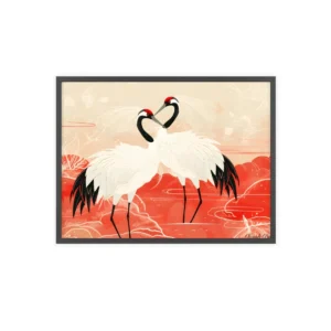 Crimson Crane Duet Framed Poster
