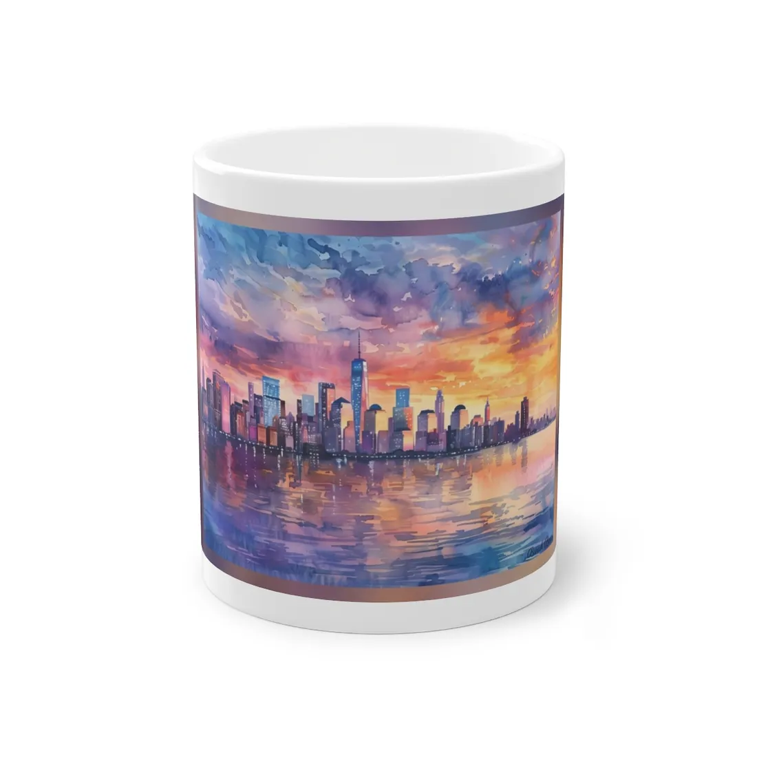 Serene NYC Sunset: Watercolor Skyline Reflections - Mug