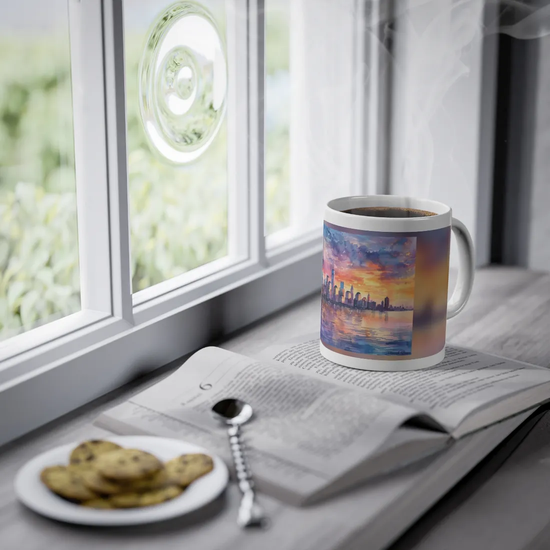 Serene NYC Sunset: Watercolor Skyline Reflections - Mug
