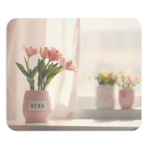 Pink Blooms on Windowsill Mouse Pad