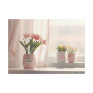 Pink Blooms on Windowsill Poster