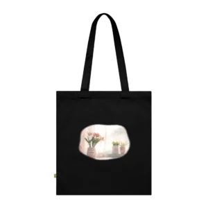 Pink Blooms on Windowsill Tote Bag
