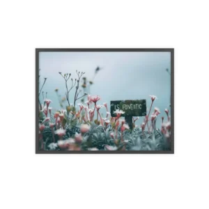 Wooden Sign Among Wildflowers Framed Poster