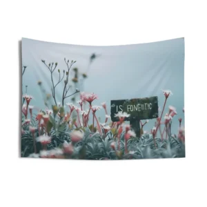 Wooden Sign Among Wildflowers Wall Tapestry
